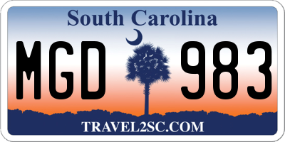 SC license plate MGD983