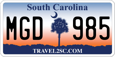 SC license plate MGD985