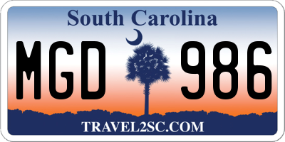 SC license plate MGD986