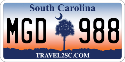 SC license plate MGD988