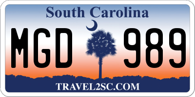 SC license plate MGD989
