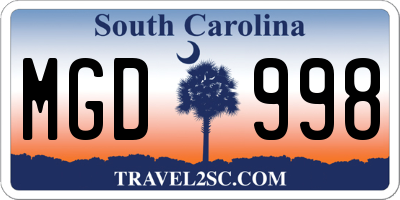SC license plate MGD998