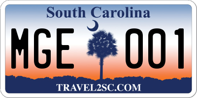 SC license plate MGE001