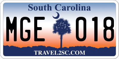SC license plate MGE018