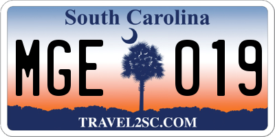SC license plate MGE019