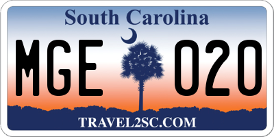 SC license plate MGE020