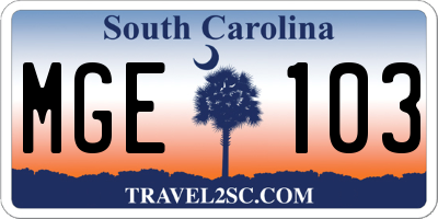 SC license plate MGE103