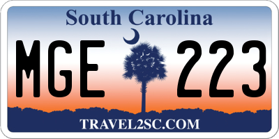 SC license plate MGE223