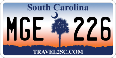 SC license plate MGE226