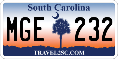 SC license plate MGE232