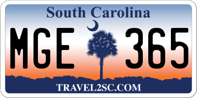 SC license plate MGE365