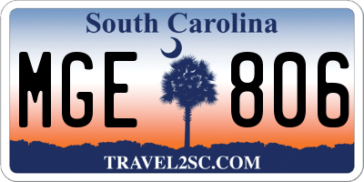 SC license plate MGE806