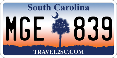 SC license plate MGE839