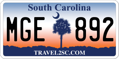 SC license plate MGE892