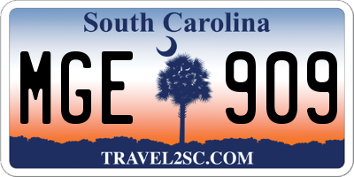 SC license plate MGE909