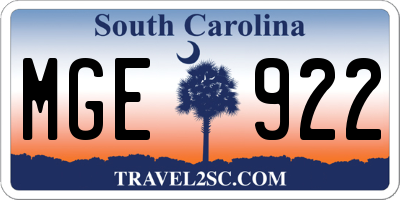 SC license plate MGE922