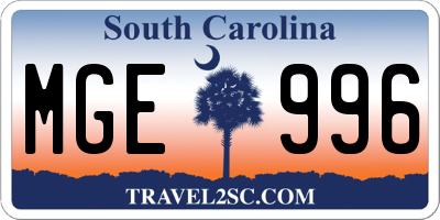 SC license plate MGE996