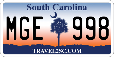 SC license plate MGE998