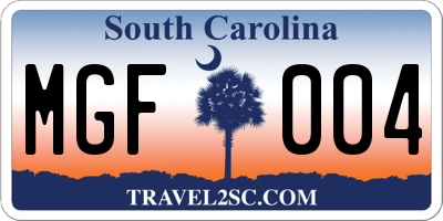 SC license plate MGF004