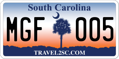 SC license plate MGF005