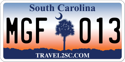 SC license plate MGF013