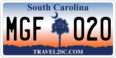 SC license plate MGF020