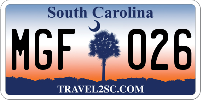 SC license plate MGF026