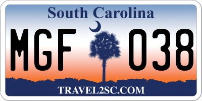 SC license plate MGF038