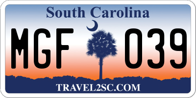 SC license plate MGF039