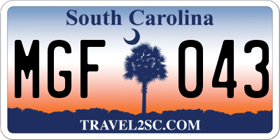 SC license plate MGF043
