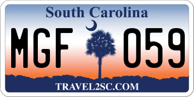 SC license plate MGF059