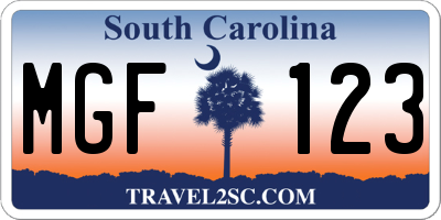 SC license plate MGF123