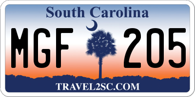 SC license plate MGF205