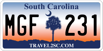 SC license plate MGF231