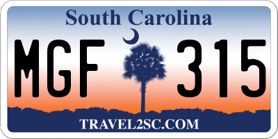 SC license plate MGF315