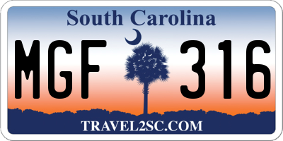 SC license plate MGF316