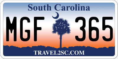 SC license plate MGF365