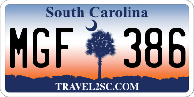 SC license plate MGF386