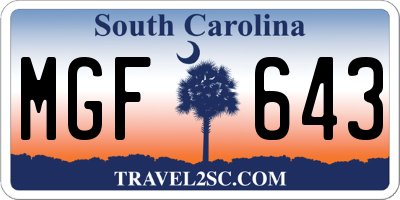 SC license plate MGF643