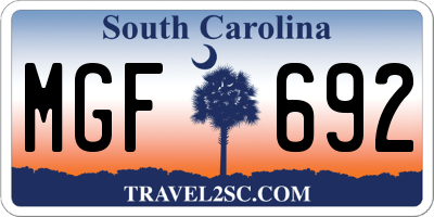 SC license plate MGF692