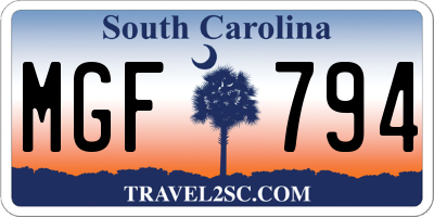 SC license plate MGF794