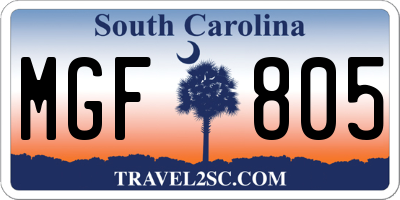 SC license plate MGF805