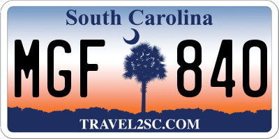 SC license plate MGF840