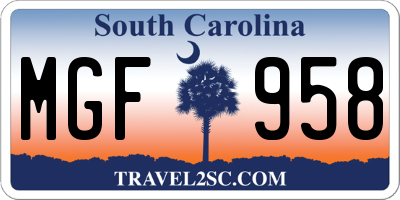 SC license plate MGF958