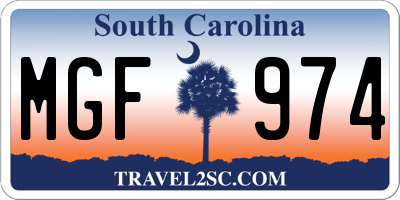 SC license plate MGF974
