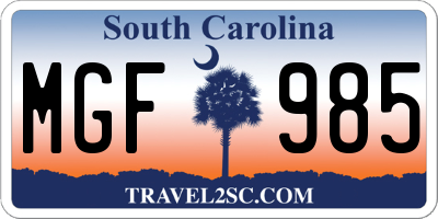 SC license plate MGF985