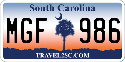 SC license plate MGF986