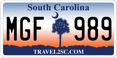 SC license plate MGF989