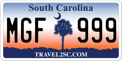 SC license plate MGF999