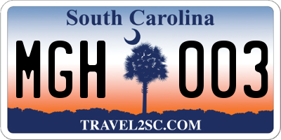 SC license plate MGH003